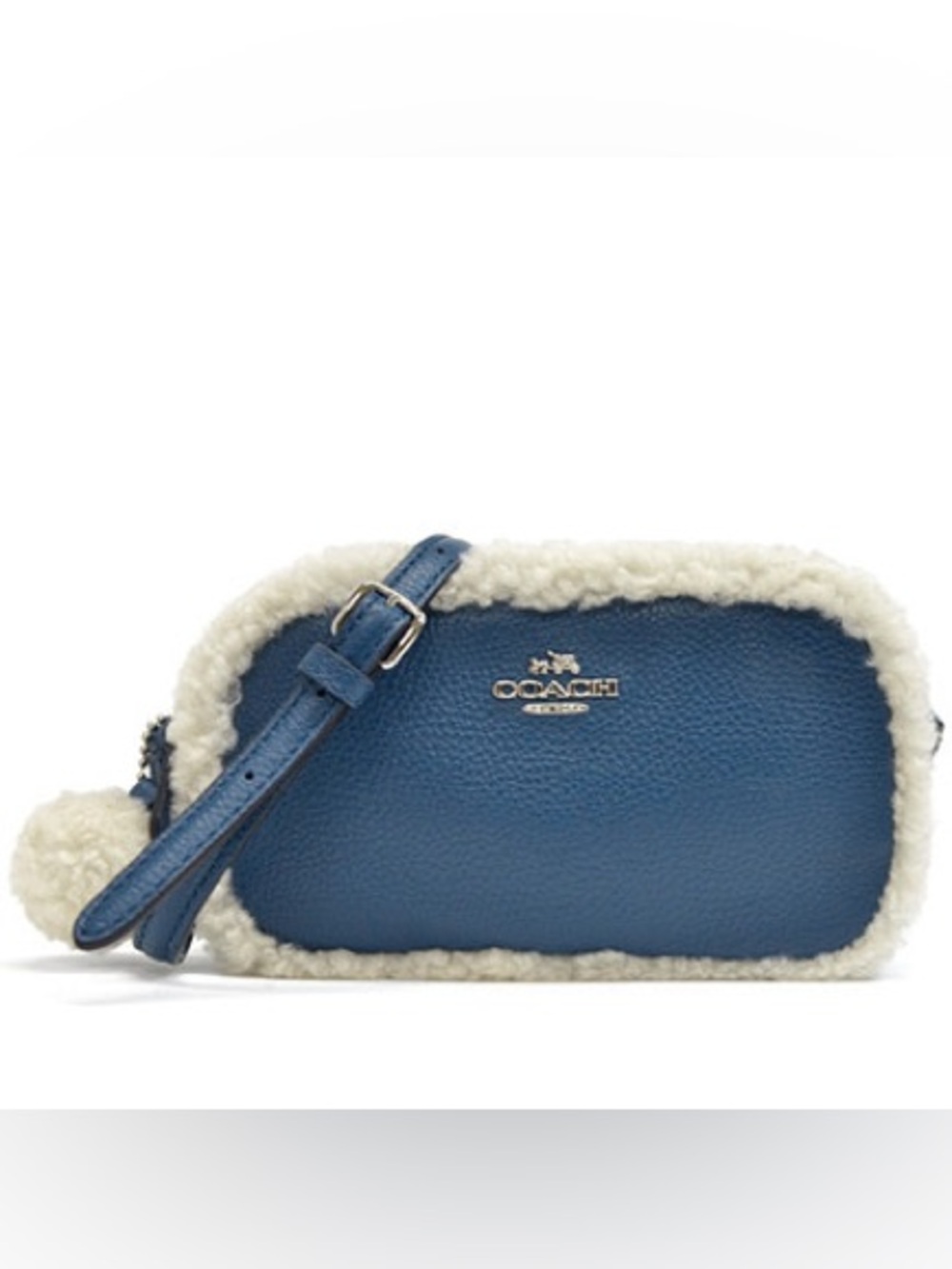 Coach Blue Pebbled Leather Crossbody with White Shearling Trim - Picture 4 of 14